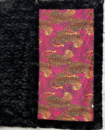 Leopard Hot Pink  Kaleidoscope on Black Tuscany 55x79 Large blanket