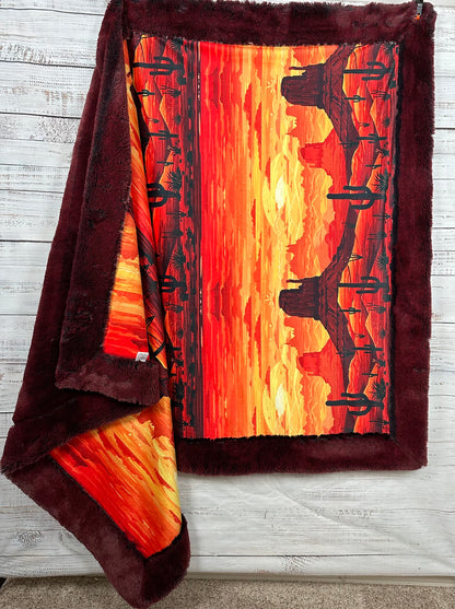 Arizona Landscape on Cherry Arctic Fox 55x80 Large Minky Blanket