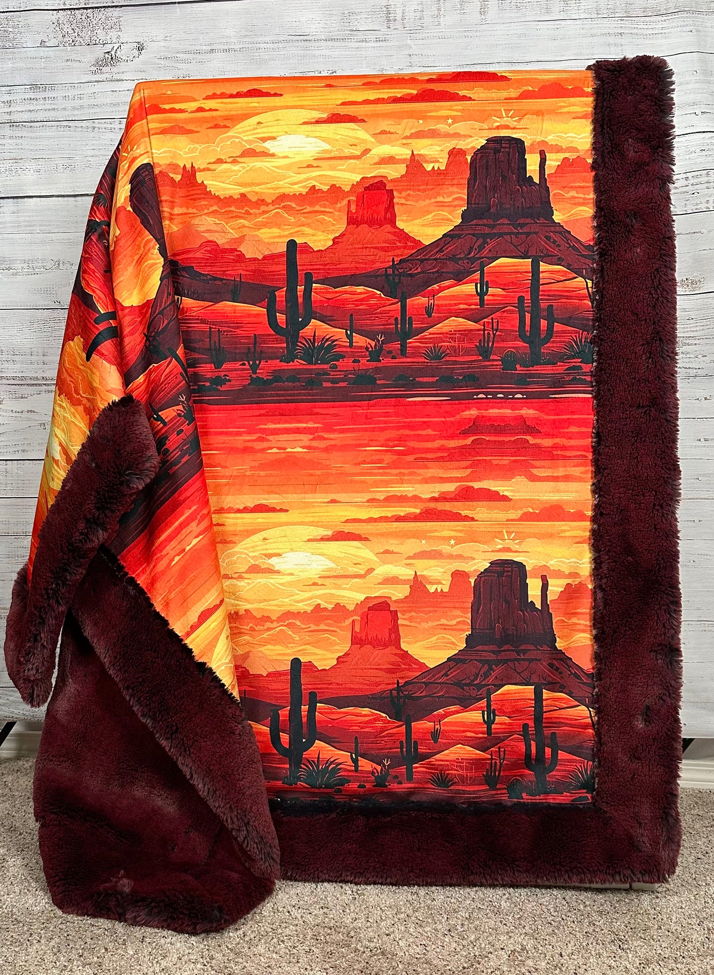 Arizona Landscape on Cherry Arctic Fox 55x80 Large Minky Blanket