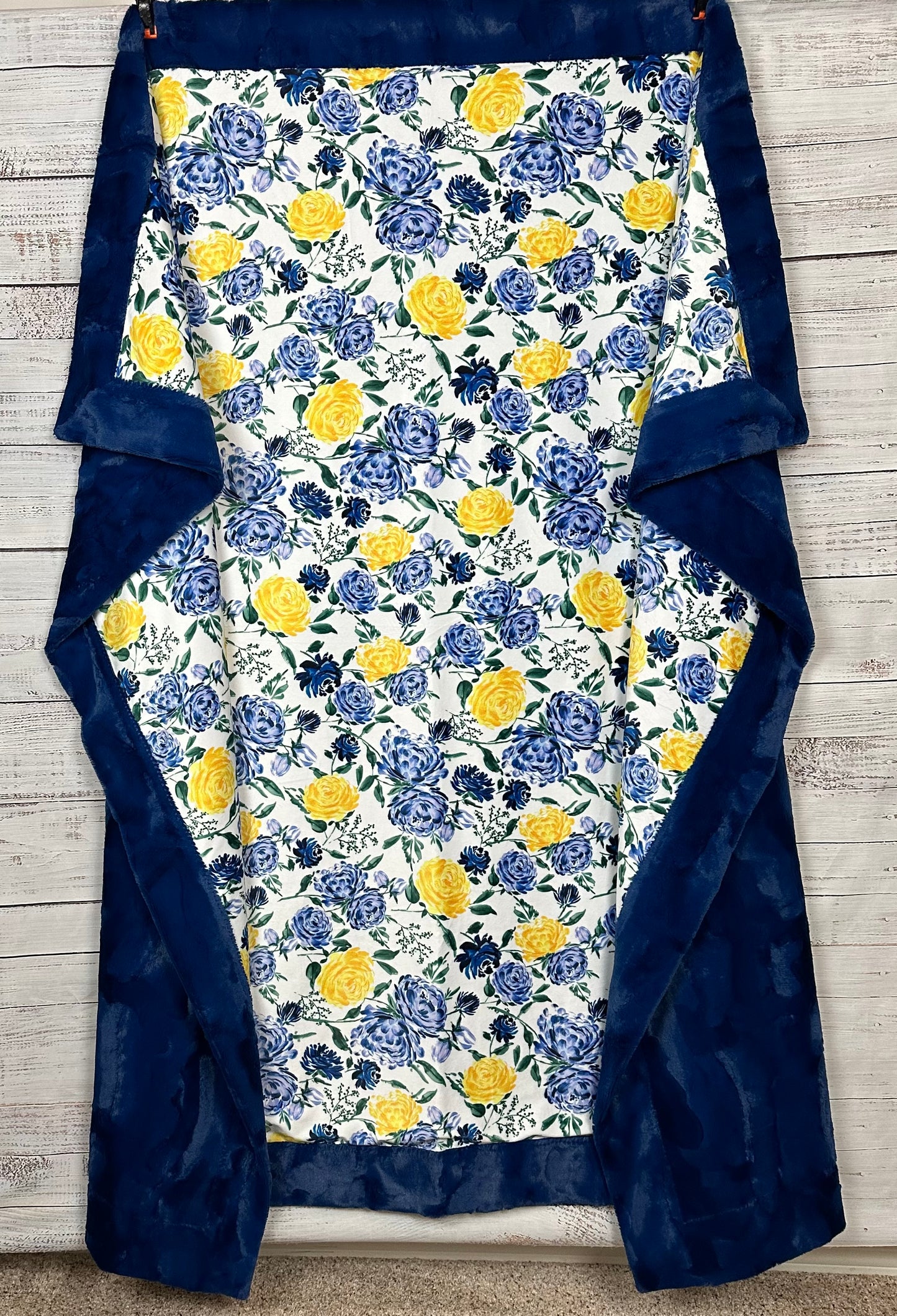 Floral Blue and Yellow Rose on Marble Midnight Large Adult 53x77