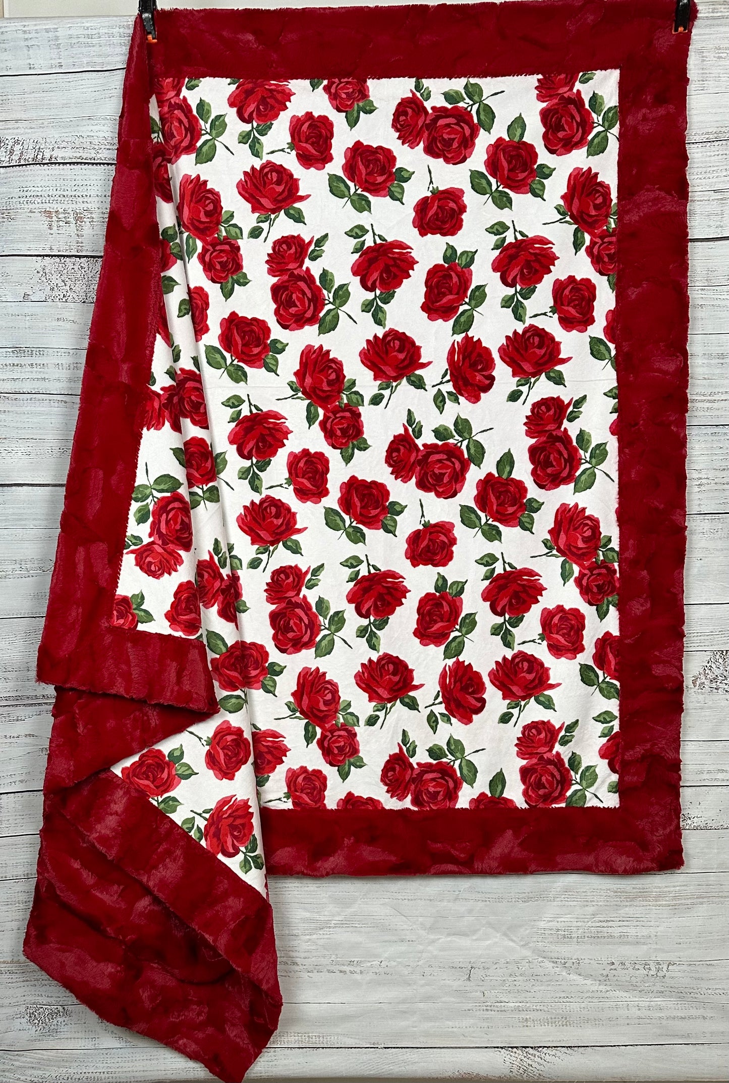 La Vie en Rose on Luxe Cardinal Red Adult Large Minky Blanket 56x77