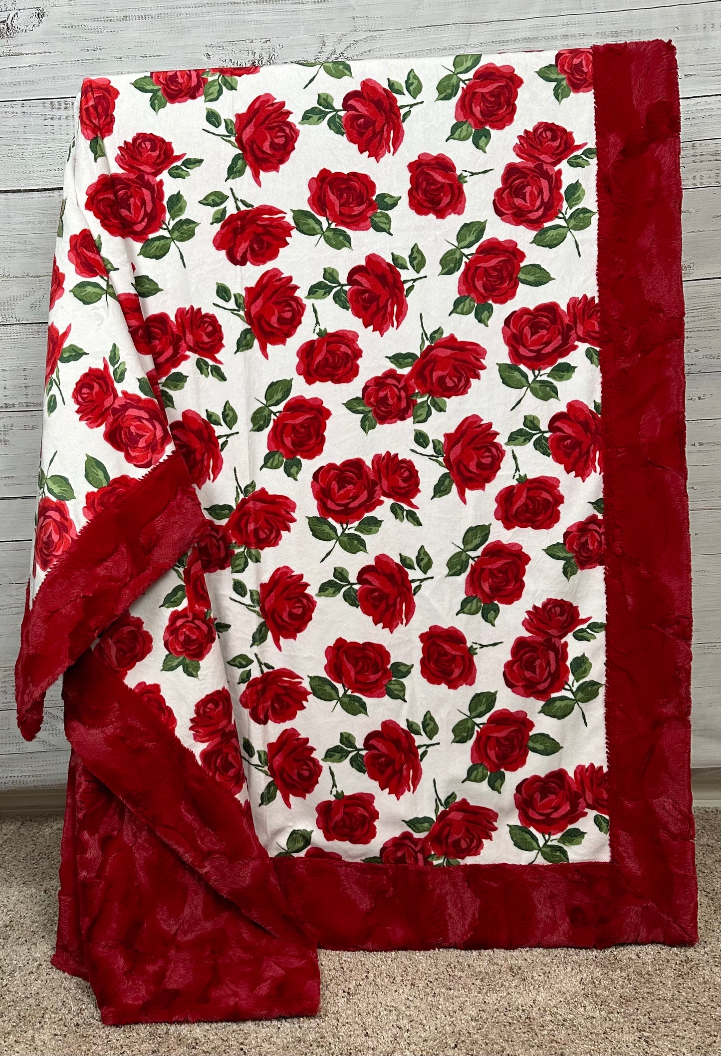 La Vie en Rose on Luxe Cardinal Red Adult Large Minky Blanket 56x77