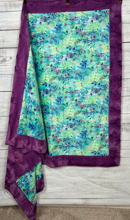 Hummingbird Flowers on Luxe Berry Purple Adult Large Minky Blanket 55x76