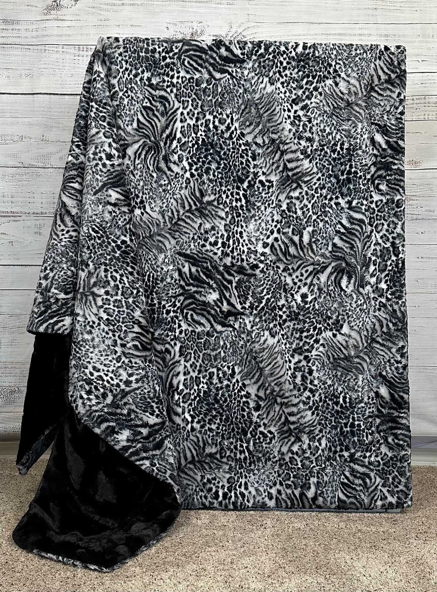 Animal Print on Black Mirage Double luxe, Extra Wide 60x81 Minky blanket