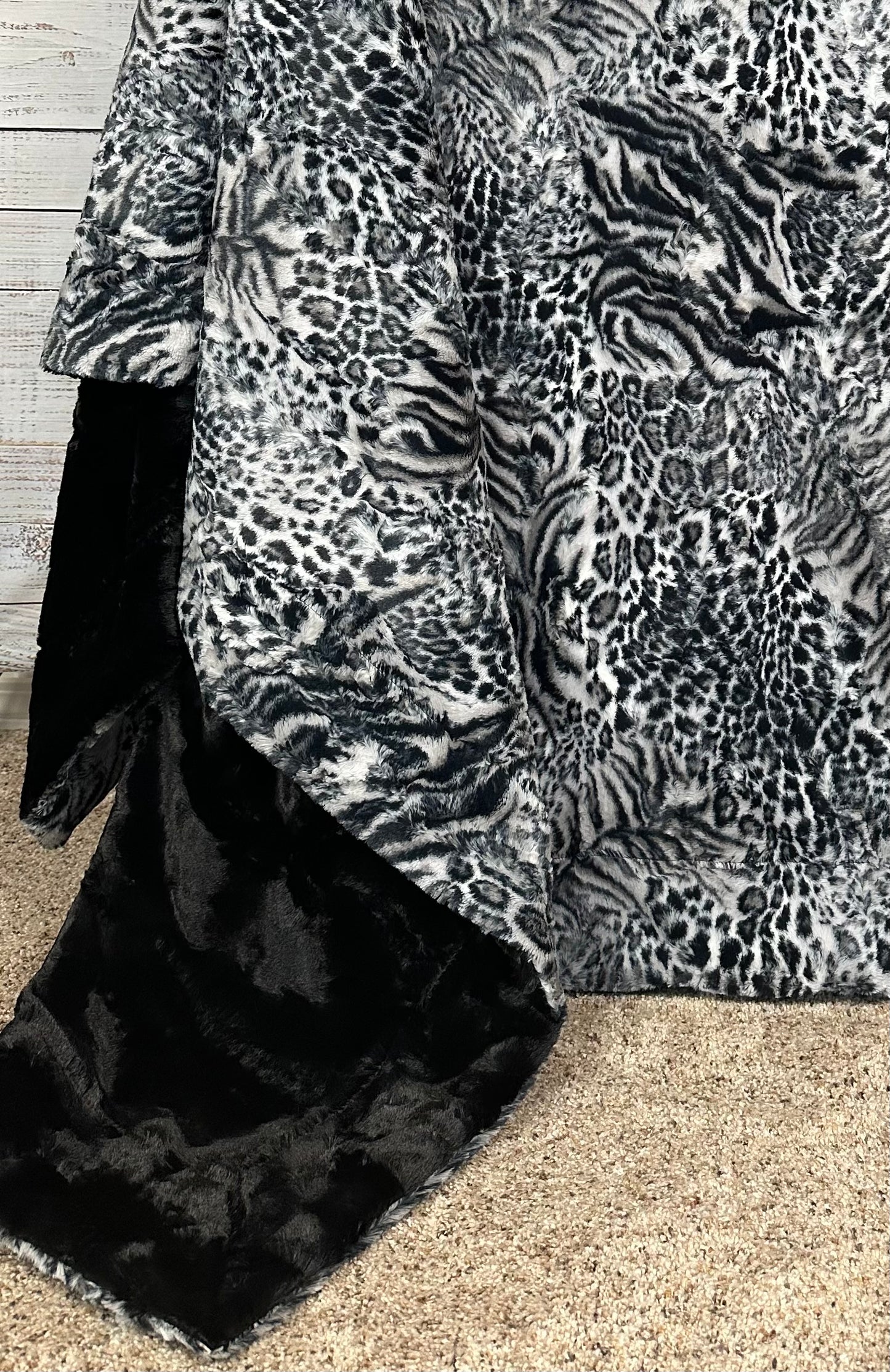 Animal Print on Black Mirage Double luxe, Extra Wide 60x81 Minky blanket