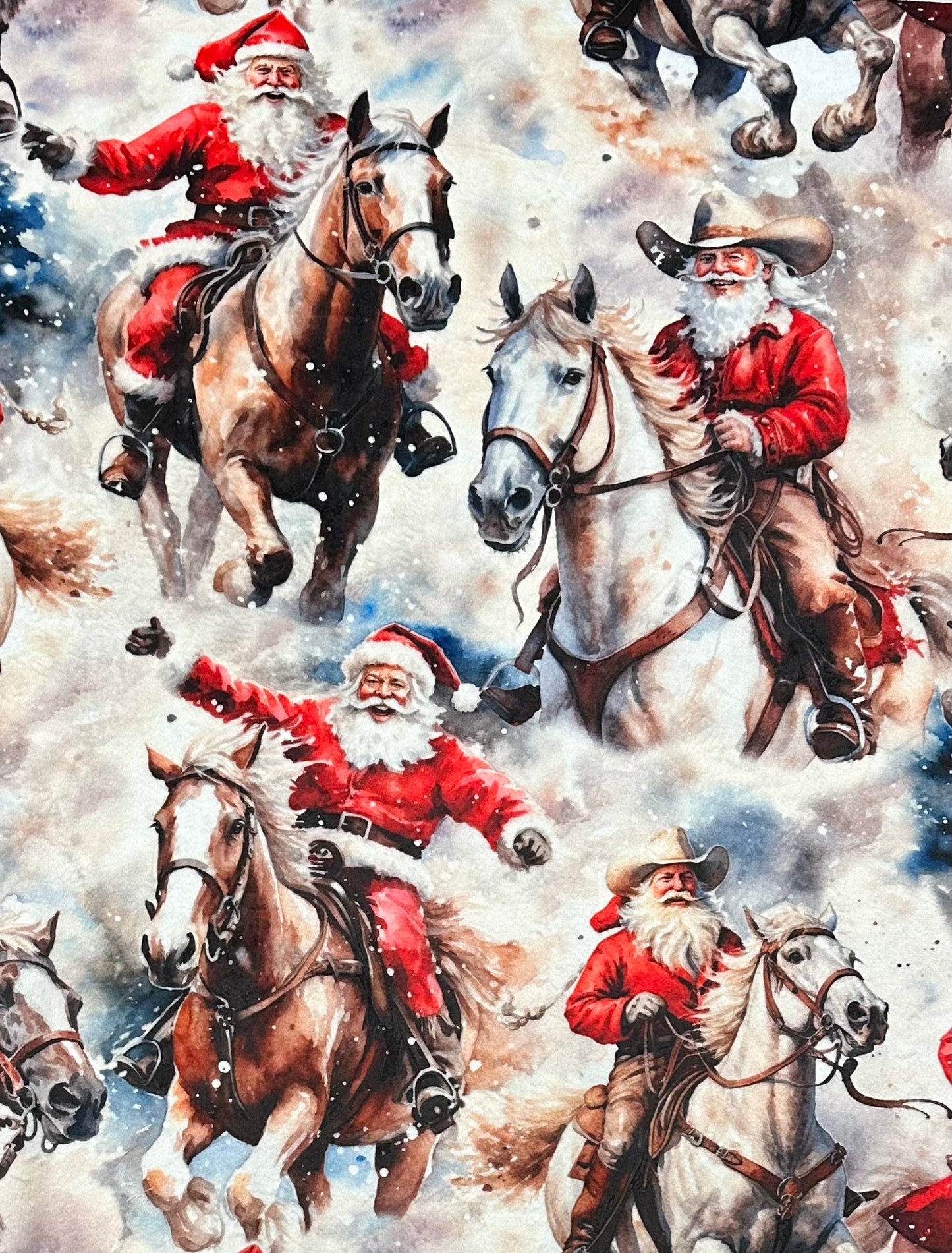 Cowboy Santa on Red Luxe Large 53x78 Minky Blanket