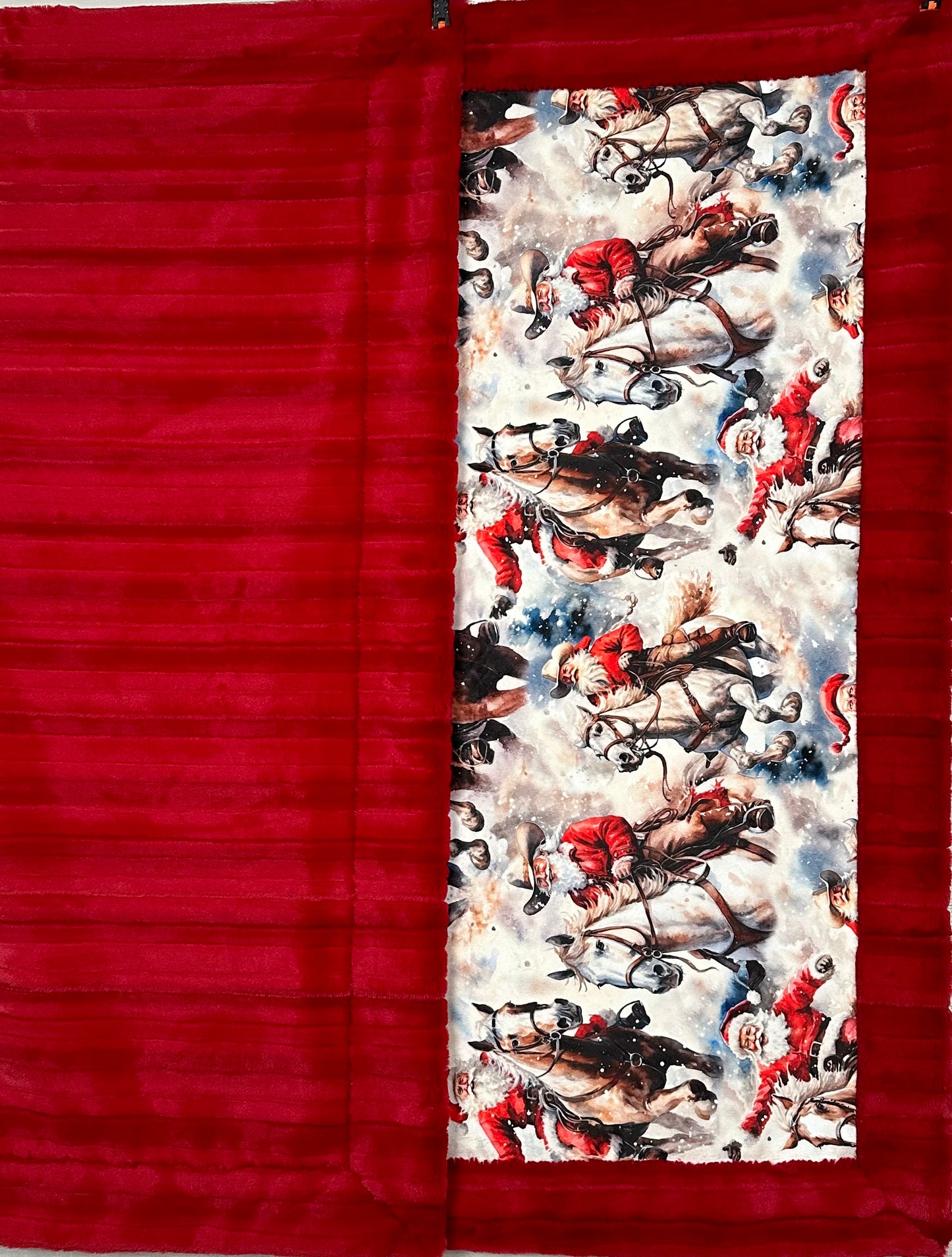 Cowboy Santa on Red Luxe Large 53x78 Minky Blanket