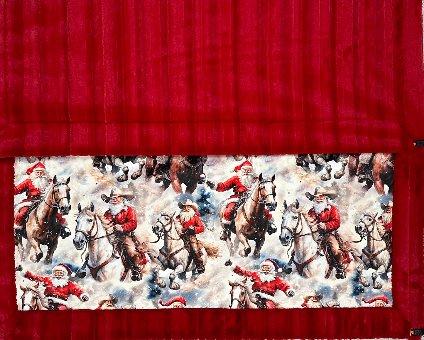 Cowboy Santa on Red Luxe Child, Toddler, Crib, Baby 39x59 Minky Blanket With Pillowcase