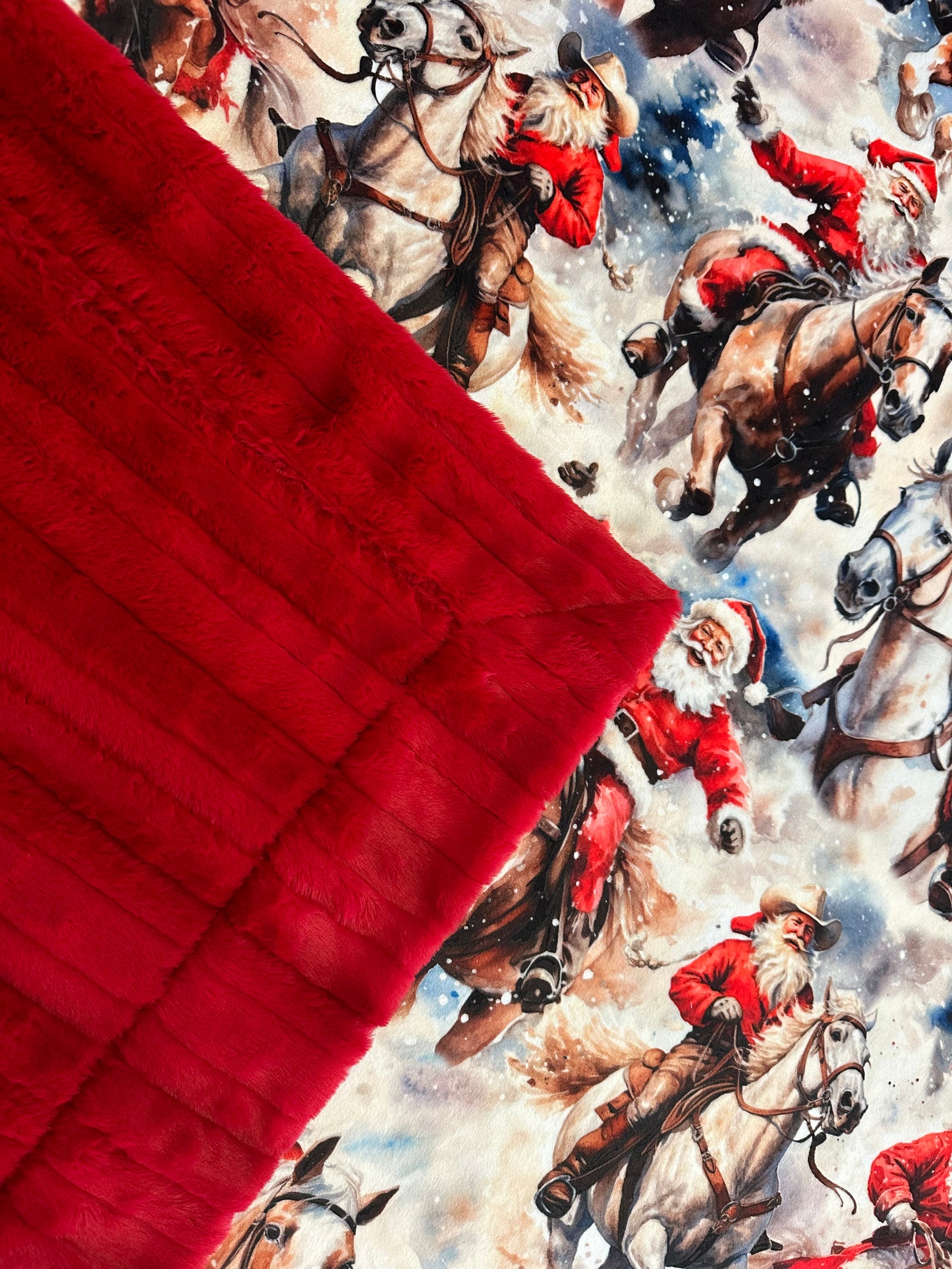 Cowboy Santa on Red Luxe Child, Toddler, Crib, Baby 39x59 Minky Blanket With Pillowcase