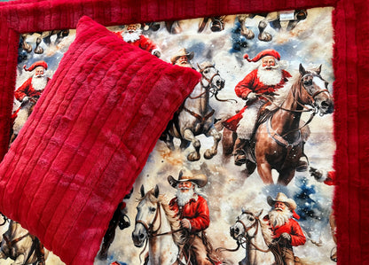 Cowboy Santa on Red Luxe Child, Toddler, Crib, Baby 39x59 Minky Blanket With Pillowcase