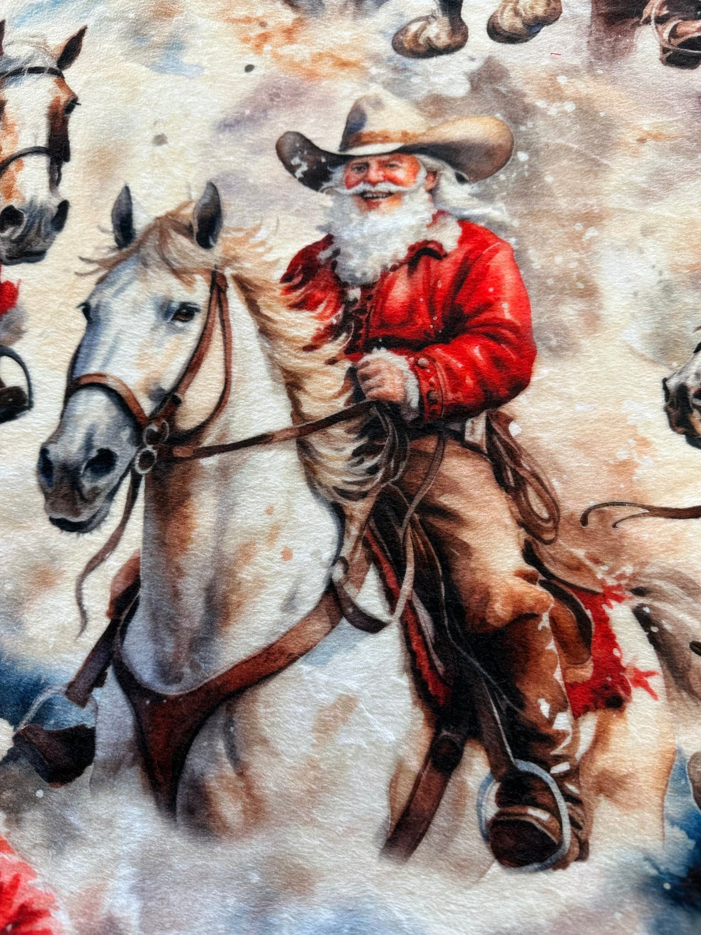 Cowboy Santa on Red Luxe Child, Toddler, Crib, Baby 39x59 Minky Blanket With Pillowcase