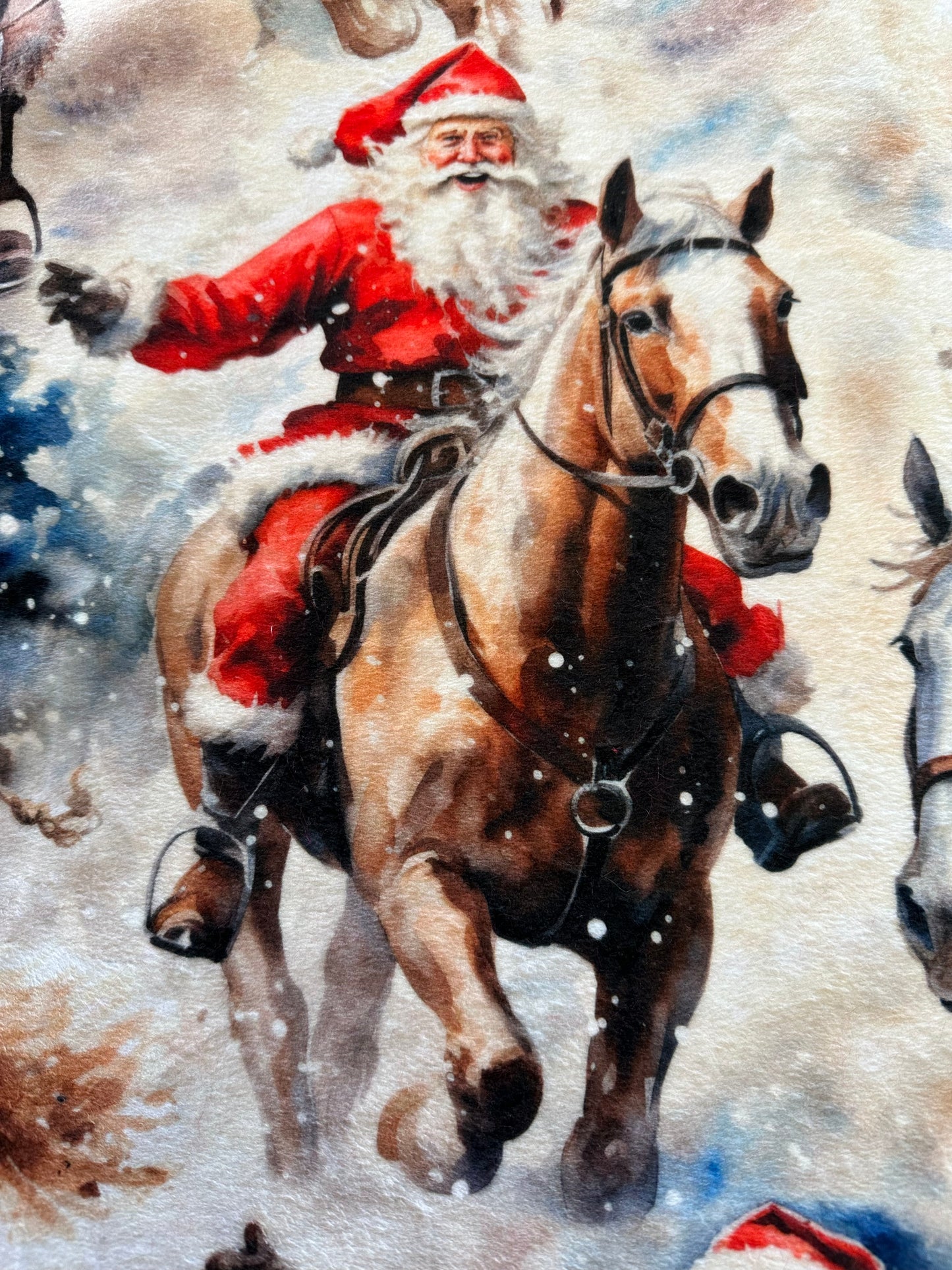 Cowboy Santa on Red Luxe Child, Toddler, Crib, Baby 39x59 Minky Blanket With Pillowcase