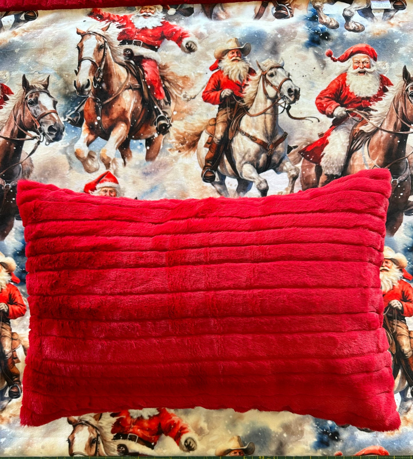 Cowboy Santa on Red Luxe Child, Toddler, Crib, Baby 39x59 Minky Blanket With Pillowcase