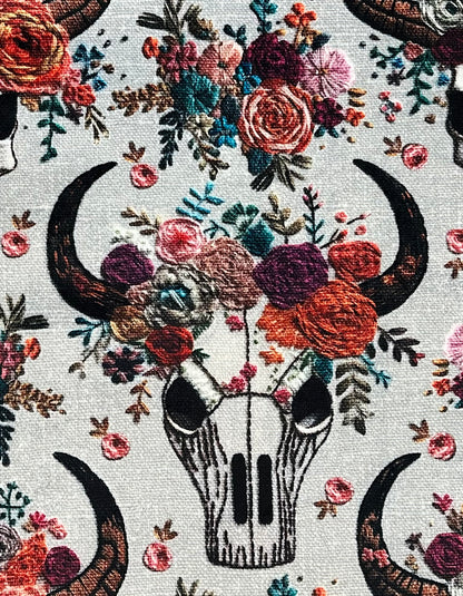 Western Floral Skull Embroidery "Print" on Lagoon Luxe Large 55x79 Minky Blanket