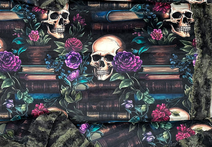 Books and Skulls on Camo Luxe Large 56x80 Minky Blanket