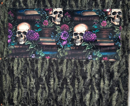 Books and Skulls on Camo Luxe Large 56x80 Minky Blanket