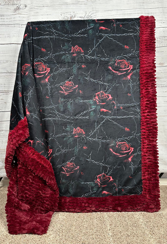 Rose and Chain on Merlot Luxe Large 56x80 Minky Blanket