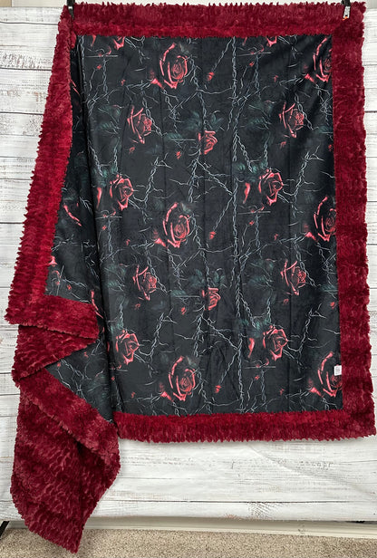 Rose and Chain on Merlot Luxe Large 56x80 Minky Blanket