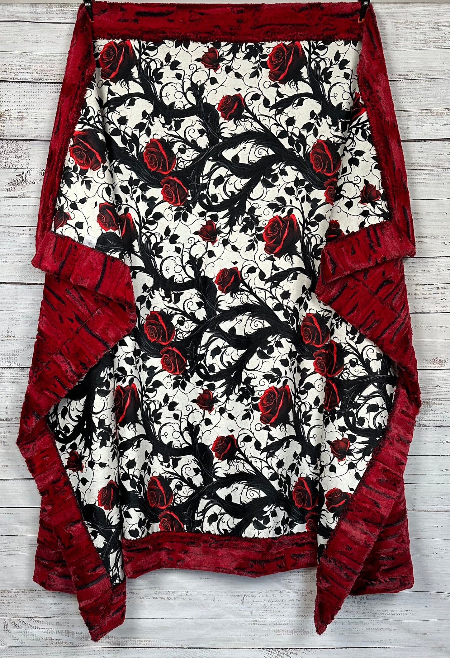 Gothic Red Roses on Cardinal Luxe Large 54x79 Minky Blanket