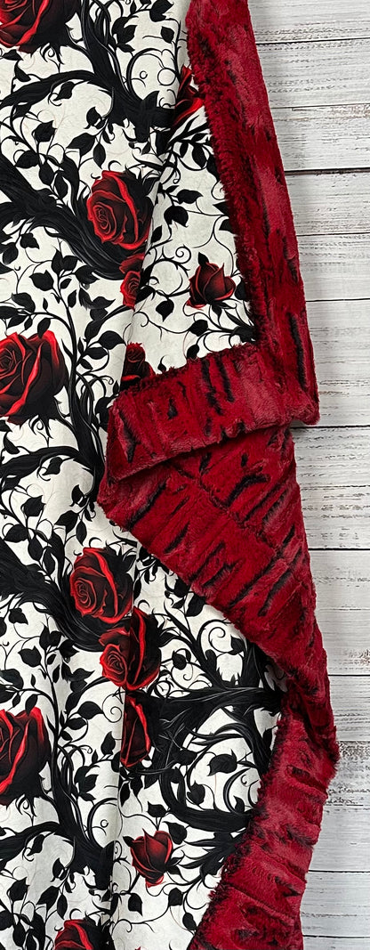 Gothic Red Roses on Cardinal Luxe Large 54x79 Minky Blanket