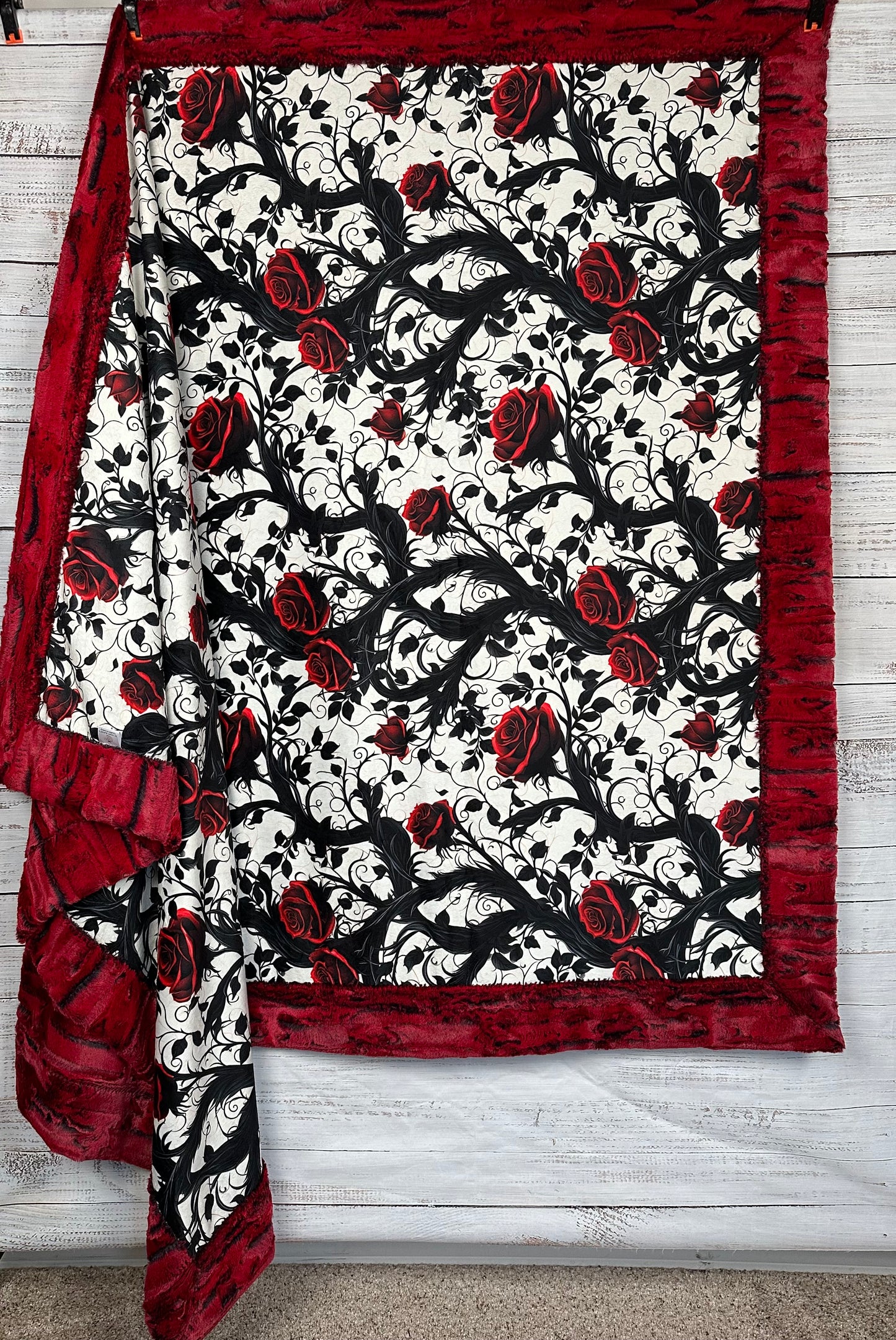 Gothic Red Roses on Cardinal Luxe Large 54x79 Minky Blanket