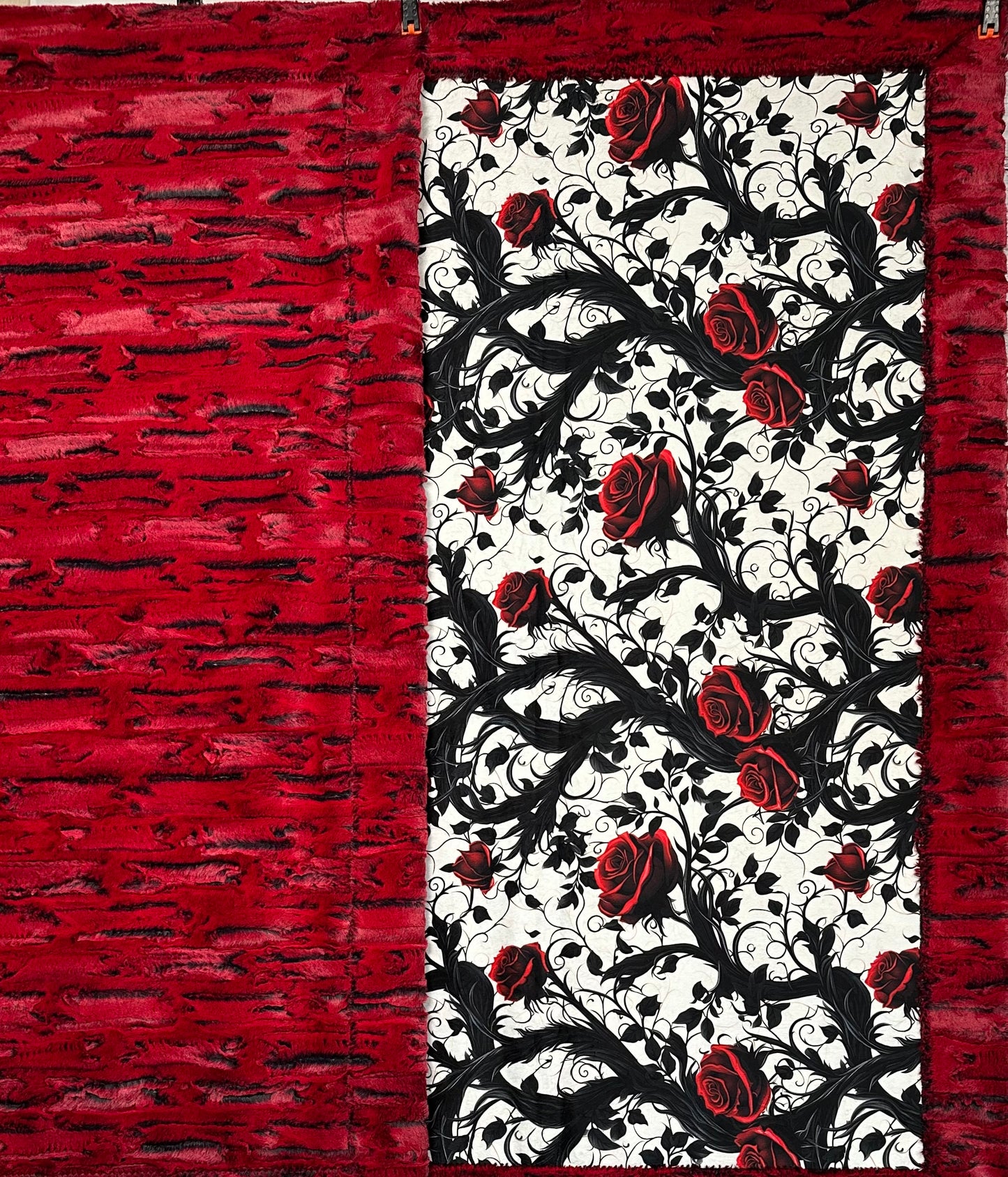 Gothic Red Roses on Cardinal Luxe Large 54x79 Minky Blanket