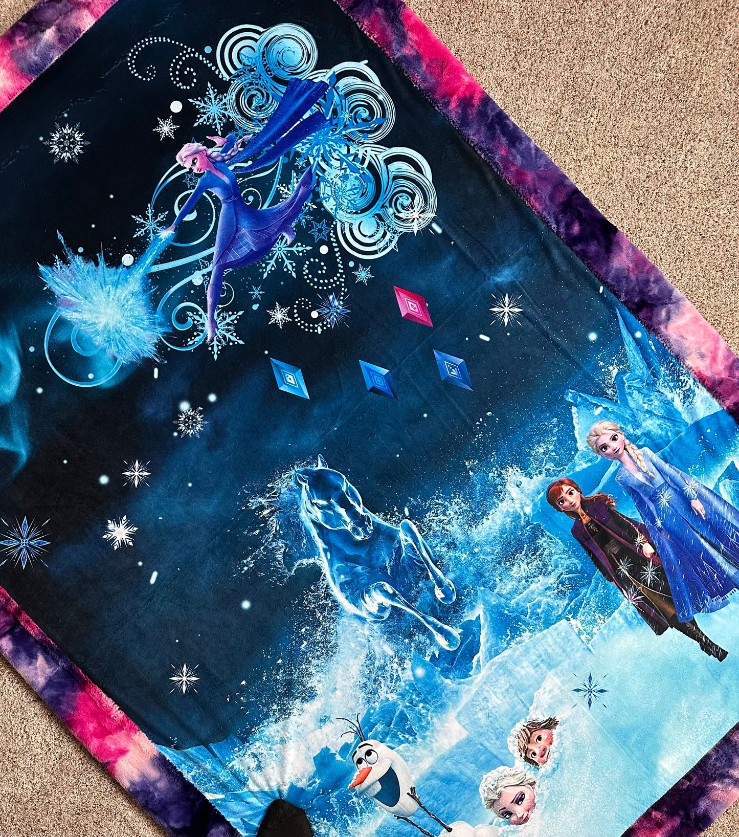 "Do You Want to Build a Snowman?" Large Minky Blanket With Colorful Backing