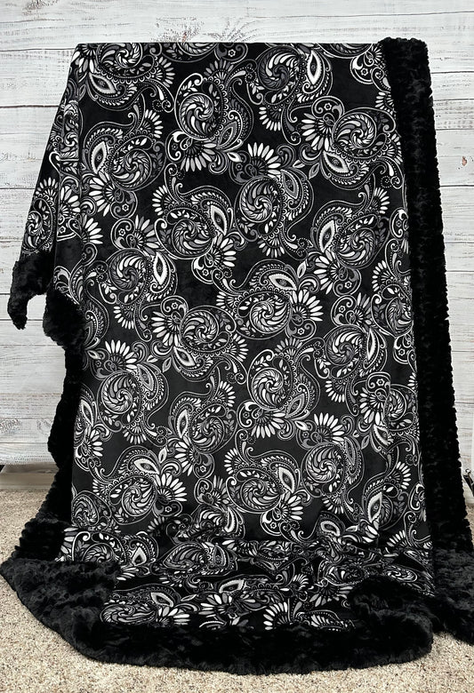 Paisley Black on Florence Luxe X-Long 51x90 Minky Blanket