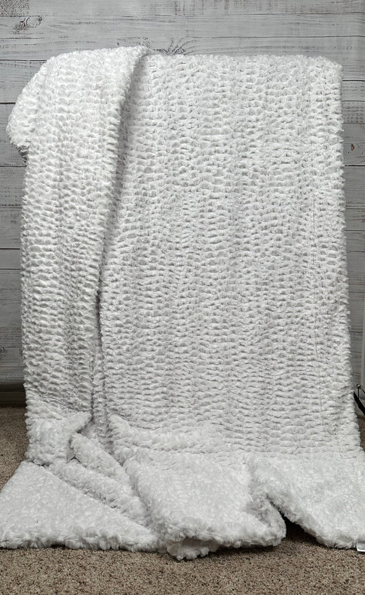 White Florence XL 61x86 Double Luxe,  Extra Plush 30mm Thick Minky Blanket