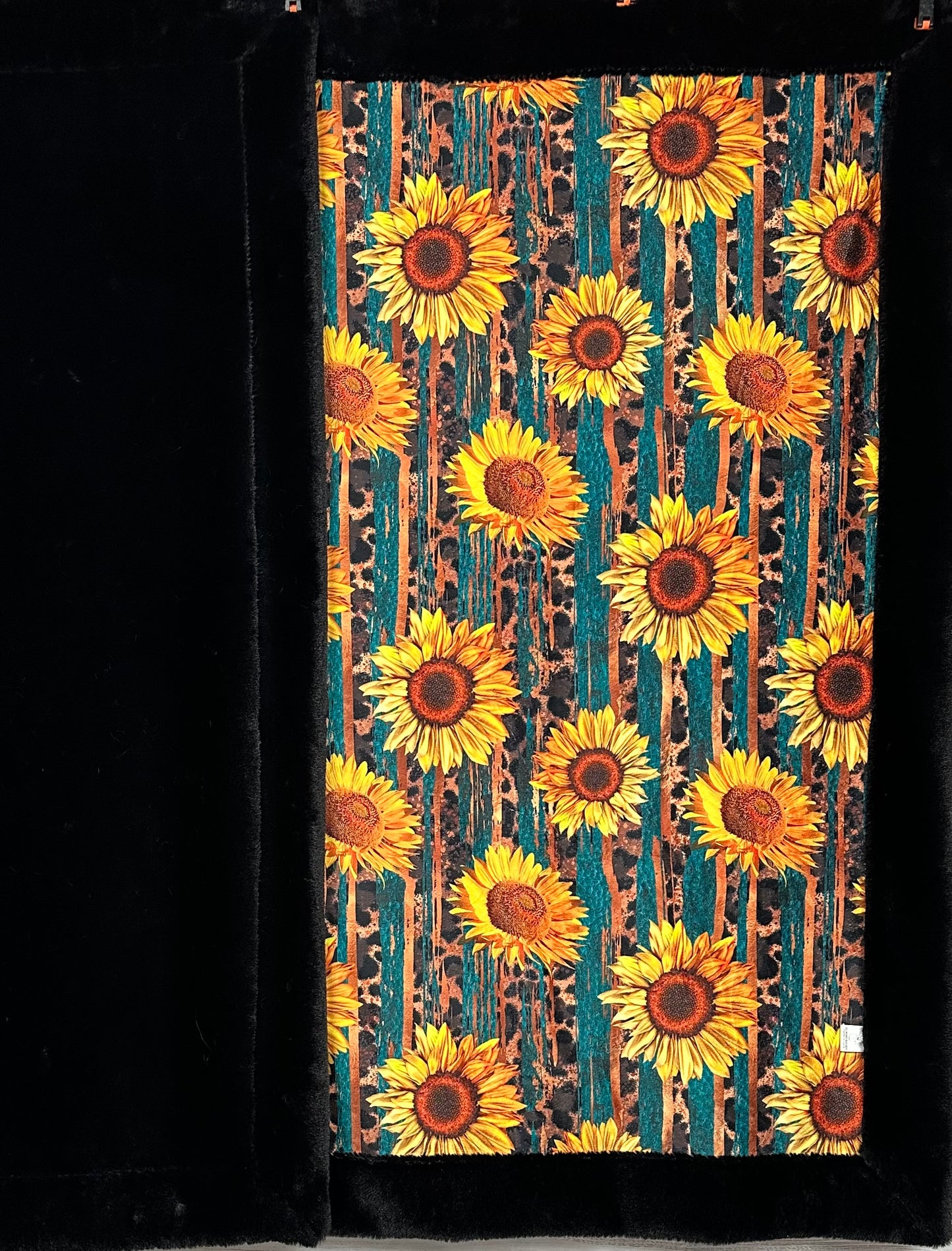 Sunflower Leopard Western on Black Baby Seal Luxe Large 56x80 Minky Blanket