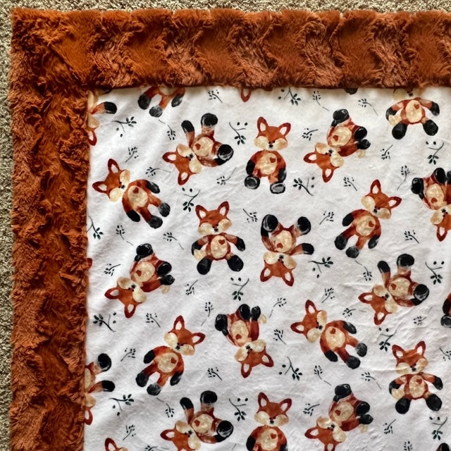 Foxxy Rust on Ginger Glacier Throw Minky Blanket - Rustic Fox Design - 55x61