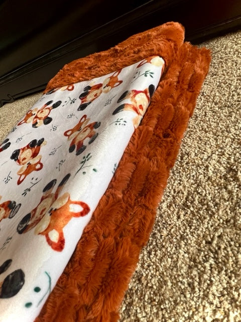 Foxxy Rust on Ginger Glacier Throw Minky Blanket - Soft and Cozy Texture - 55x61