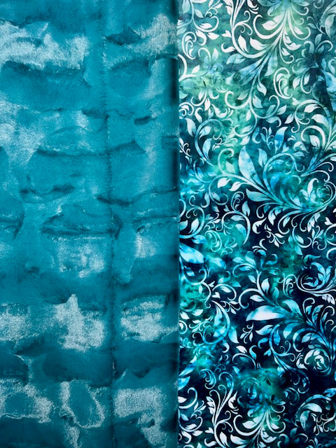 Bliss Batik on Luxe Mirage Mallard Minky X-Wide Blanket - Artistic Design - 63x74