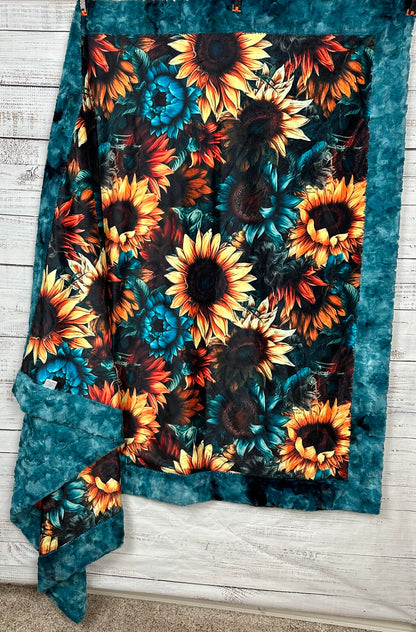 Sunflowers on Galaxy Luxe 55x79 Large Minky Blanket