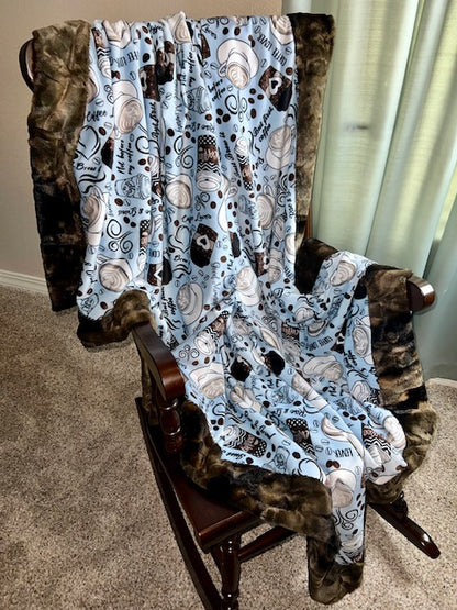Rise & Grind Brown Rabbit Tie-Dye Adult X-Large Minky Blanket 53x81